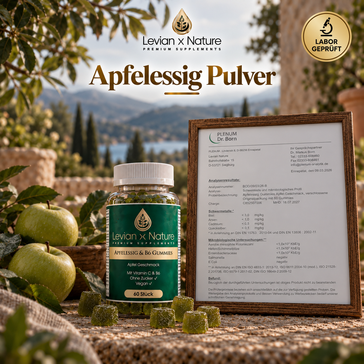 Apfelessig & B6, Chrom Gummies Apfel - 60 Stück